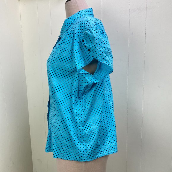 Venezia 26/28 Blue w/ Black Polka Dot Button Down - Picture 5 of 8